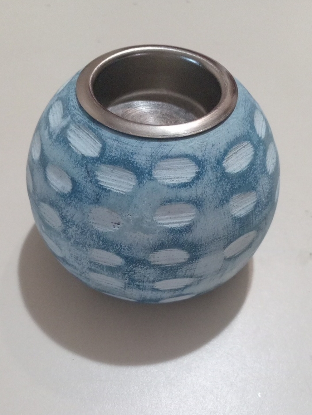 Blue Polka Dot Ceramic Candle Holder